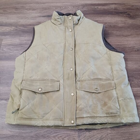 L.L.Bean Womens Upcountry Waxed Cotton Down Vest size L Tan Brown - Picture 1 of 10
